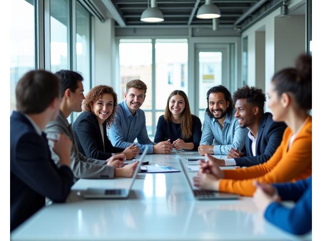 Diverse team collaborating positively, embodying a strong, inclusive workplace culture.