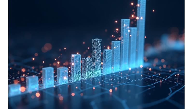 Dynamic data visualization showing performance metrics and growth trends aligned with business objectives, representing a modern performance management system.